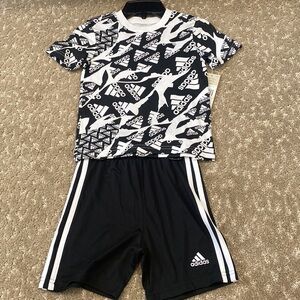Adidas Black and White Logo T-Shirt and Shorts Set